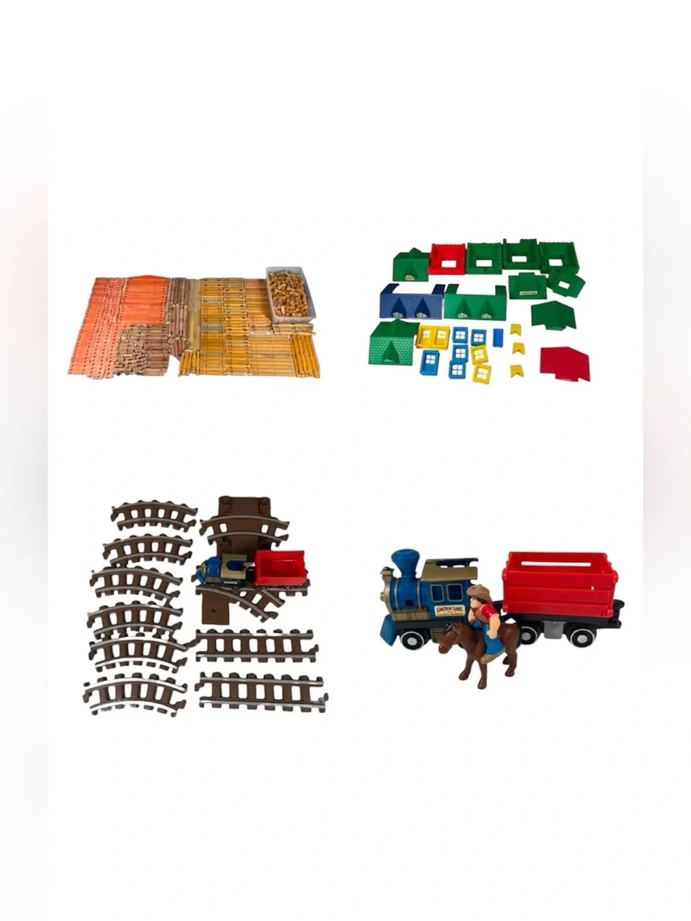 Vintage Lincoln Logs Train & Wooden Building Toy 615 Pieces & Roy Toy Western